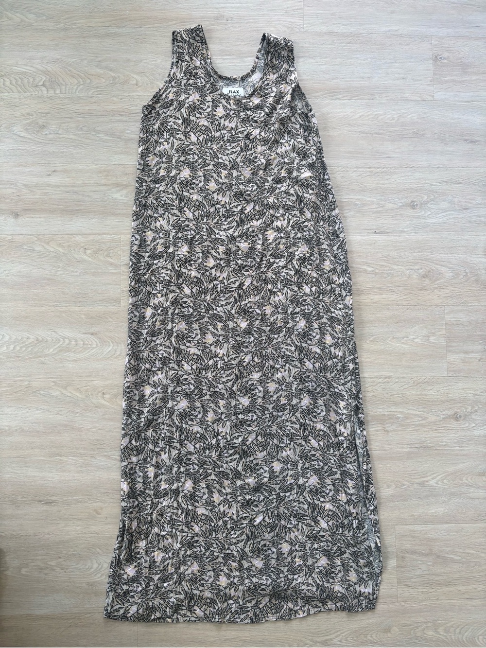FLAX Jeanne Engelhart Vintage Rayon Floral Leaf tank Dress Maxi gorgeous EUC Med